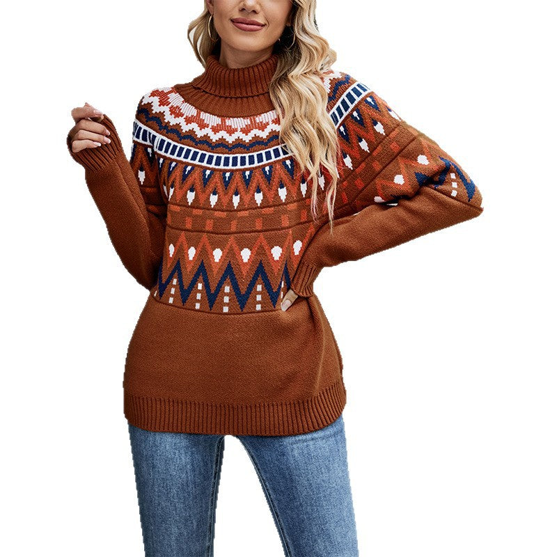 Damen Pullover mit hochschließendem Kragen und abwechslungsreichem Muster Drune
