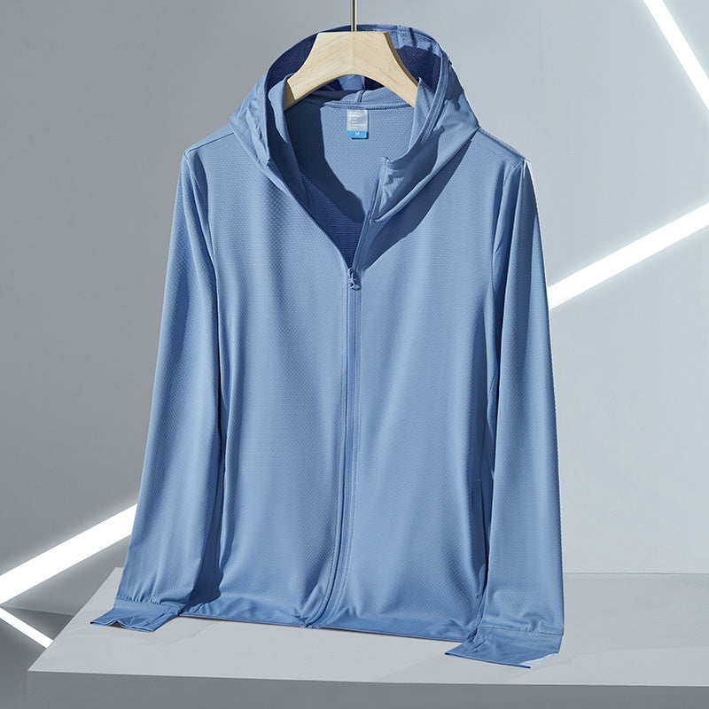 Herren nan ultraleichte UV-Schutz-Kapuzenjacke mit durchgehendem Reißverschluss atmungsaktivem Meshfutter und schnelltrocknender Funktionsfaser Drune