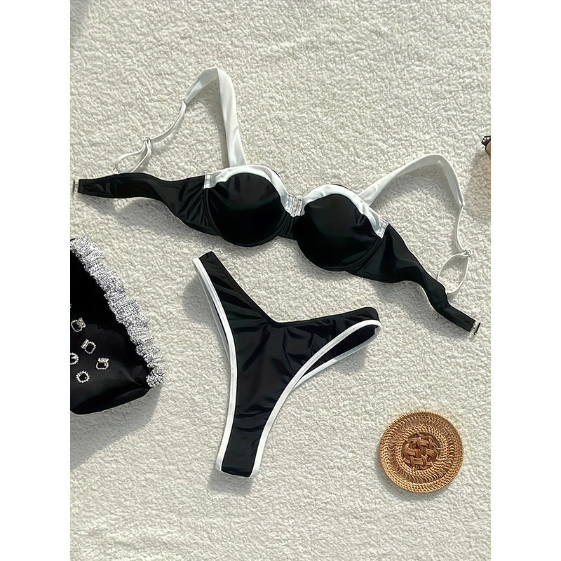 Damen Hochgeschnittener Bikini mit stilvollem Reißverschluss und breiten Trägern Drune