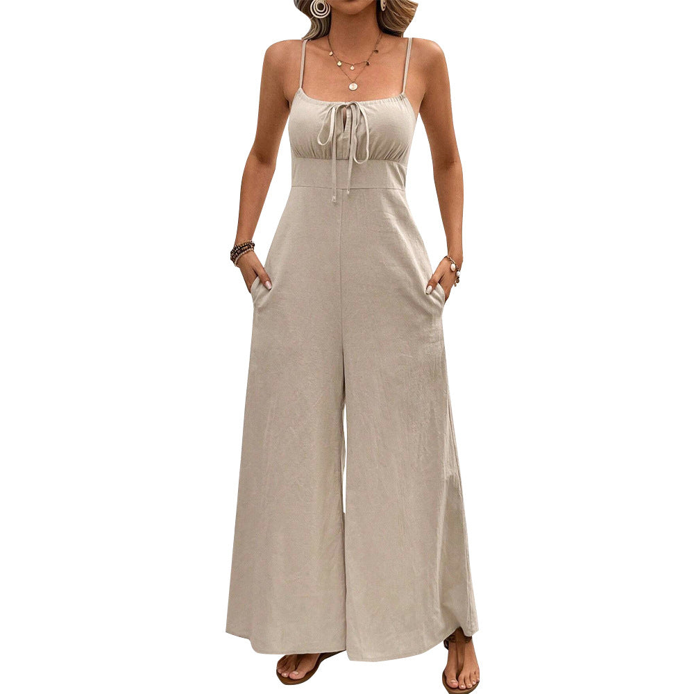 Damen Jumpsuit mit verstellbaren Trägern und Taillenknoten Drune