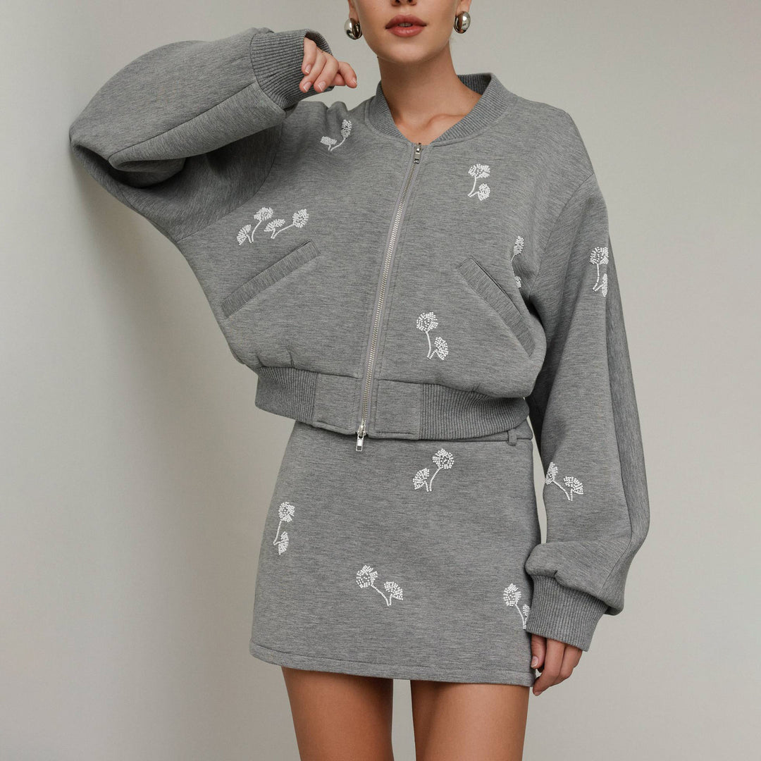 Damen Sportliches Set mit Blumenstickerei Drune