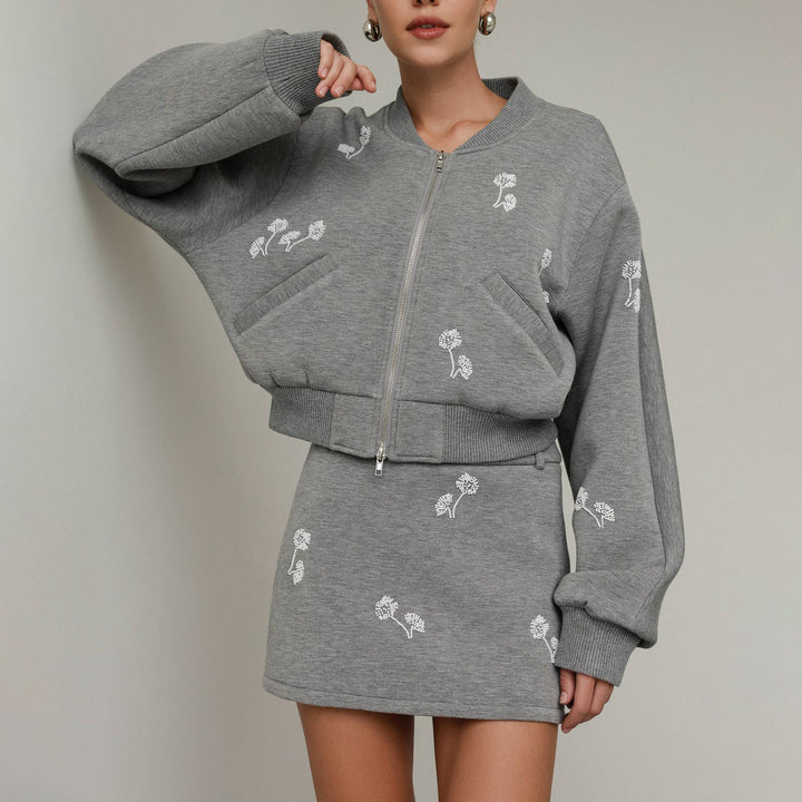 Damen Sportliches Set mit Blumenstickerei Drune