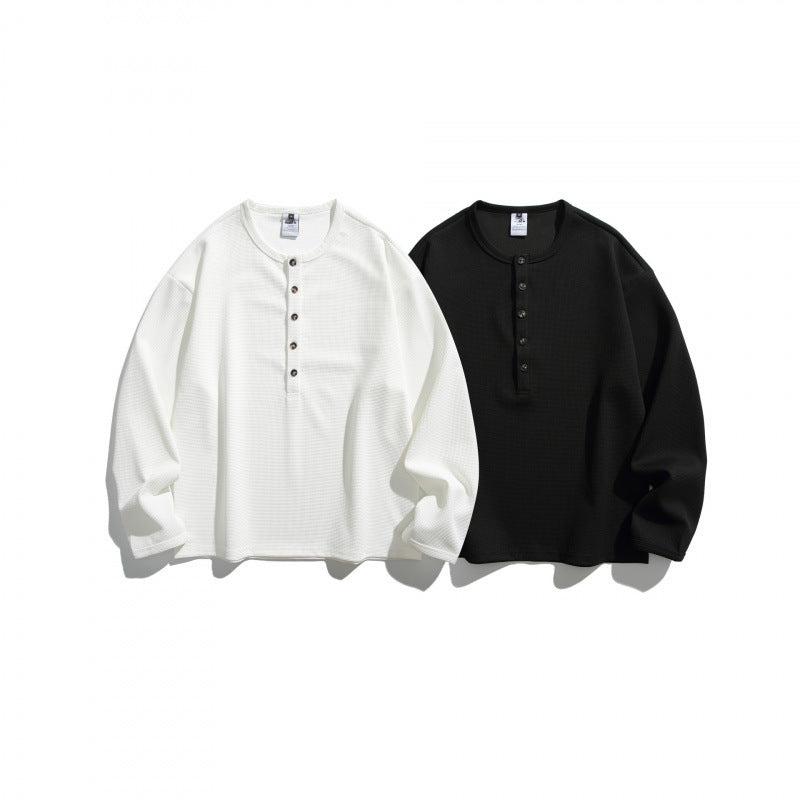 Unisex Waffelstruktur-Henleyshirt mit Knopfleiste und Oversize-Schnitt Drune