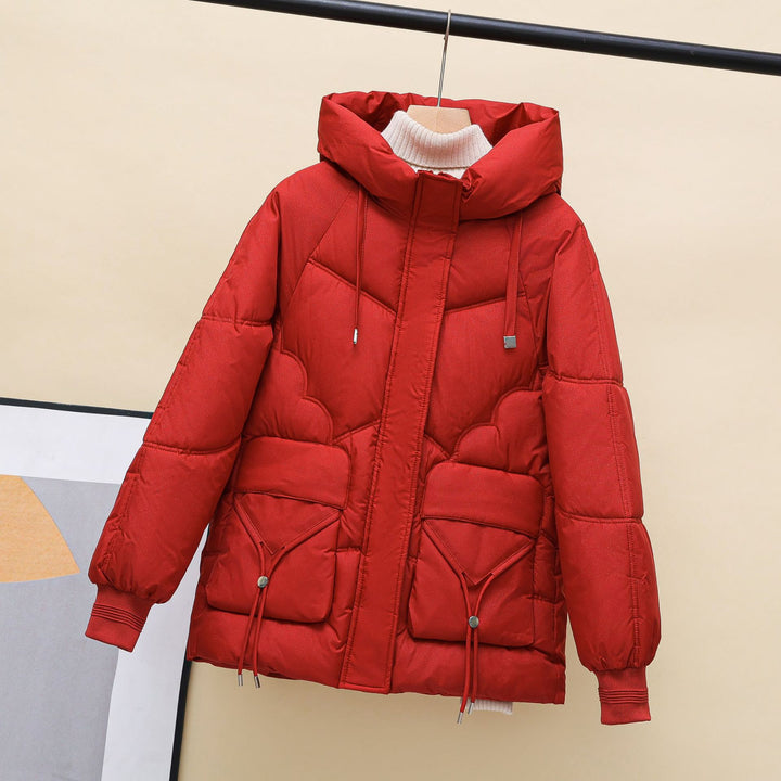 Damen gesteppte Winterjacke mit Kapuze und Herzdetails Drune