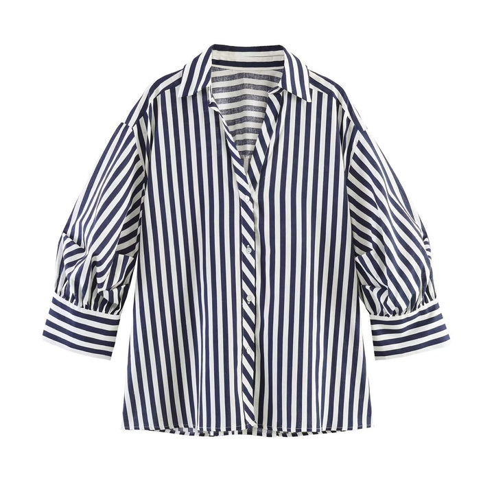 Damen Oversize-Bluse mit Ballonärmeln und Hemdkragen Drune