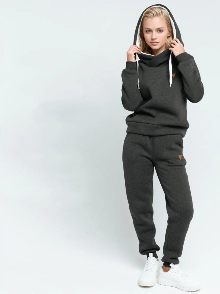 Damen Loungewear-Set mit Schalkragen-Hoodie und taillierter Jogginghose Drune