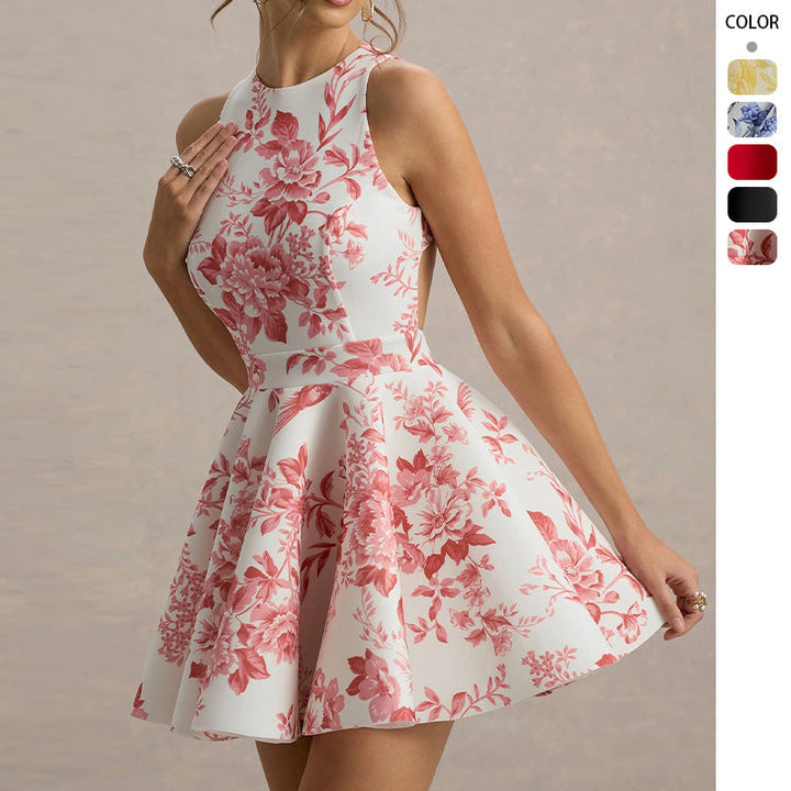 Damen Verspielt tailliertes Minimal-Kleid mit schwingendem Rock und halber Rückenansicht Drune