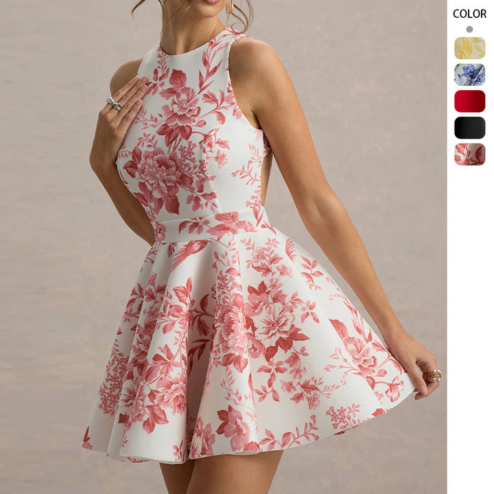 Damen Verspielt tailliertes Minimal-Kleid mit schwingendem Rock und halber Rückenansicht Drune