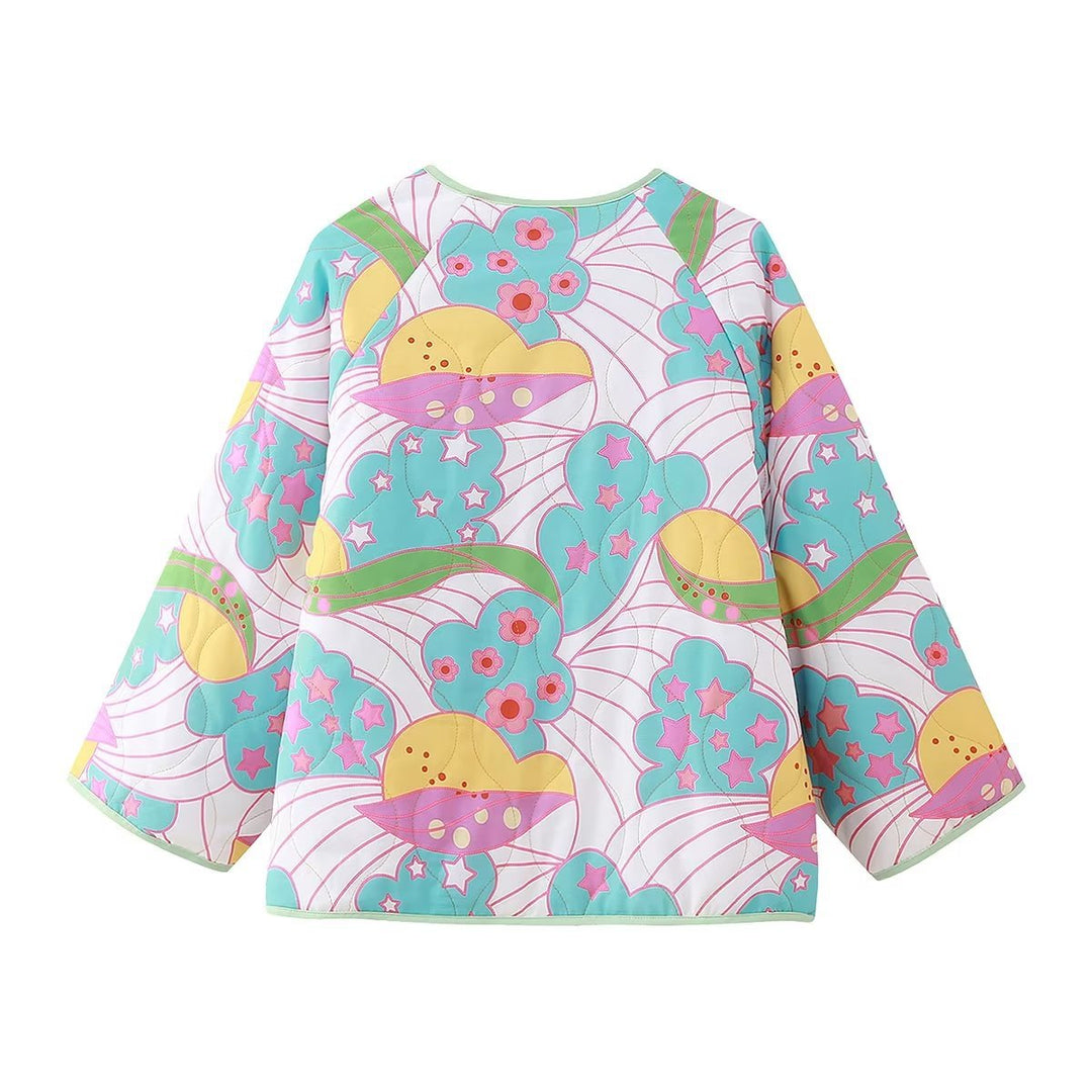 Damen Übergangsjacke mit fröhlichem Blumenmuster und praktischen Knopfdetails Drune