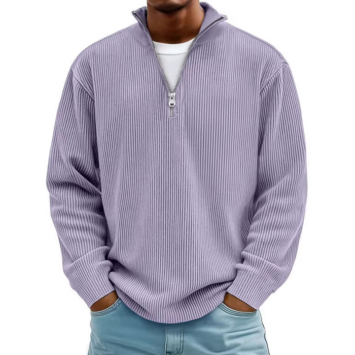 Herren nan gerippter Strickpullover mit halbem Reißverschluss und Stehkragen Drune