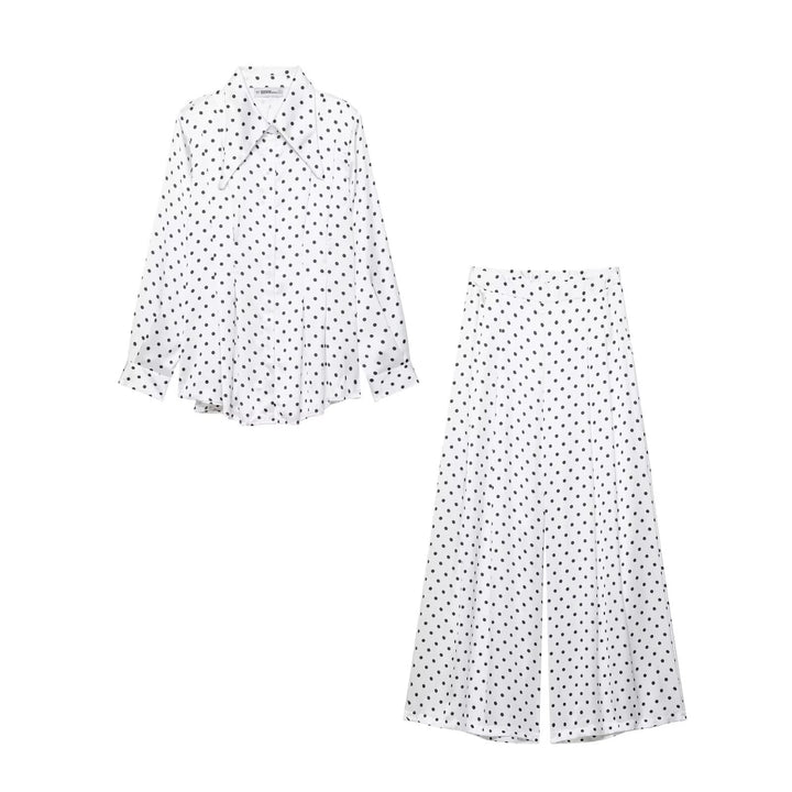 Damen Weite Palazzohose mit hoher Taille, Bein‑Schlitz und Punktmuster Drune