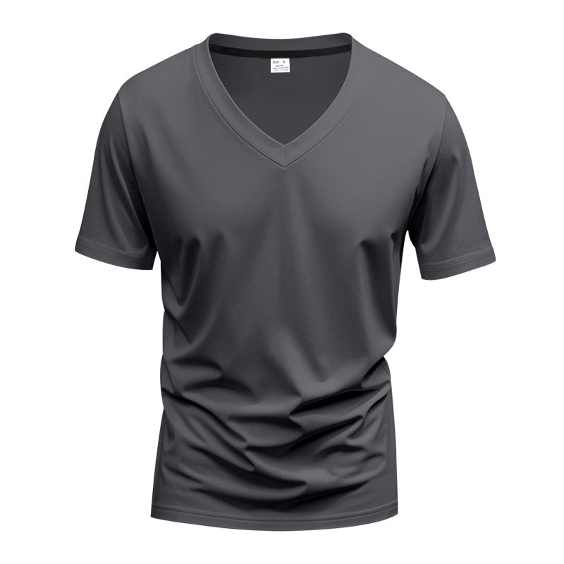 Herren nan klassisches V-Ausschnitt T-Shirt aus feinem Baumwolljersey mit verstärktem Nackenband und Doppelnaht Drune