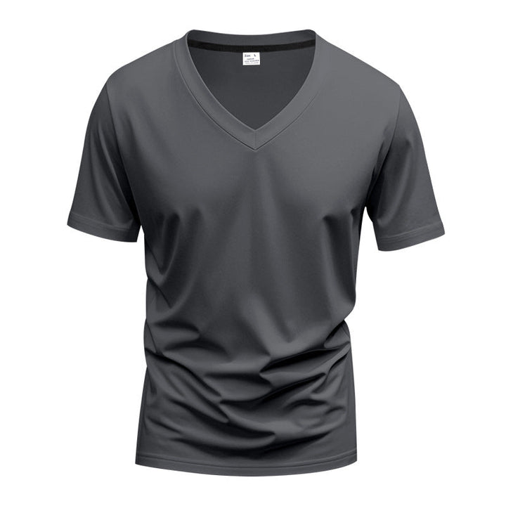 Herren nan klassisches V-Ausschnitt T-Shirt aus feinem Baumwolljersey mit verstärktem Nackenband und Doppelnaht Drune