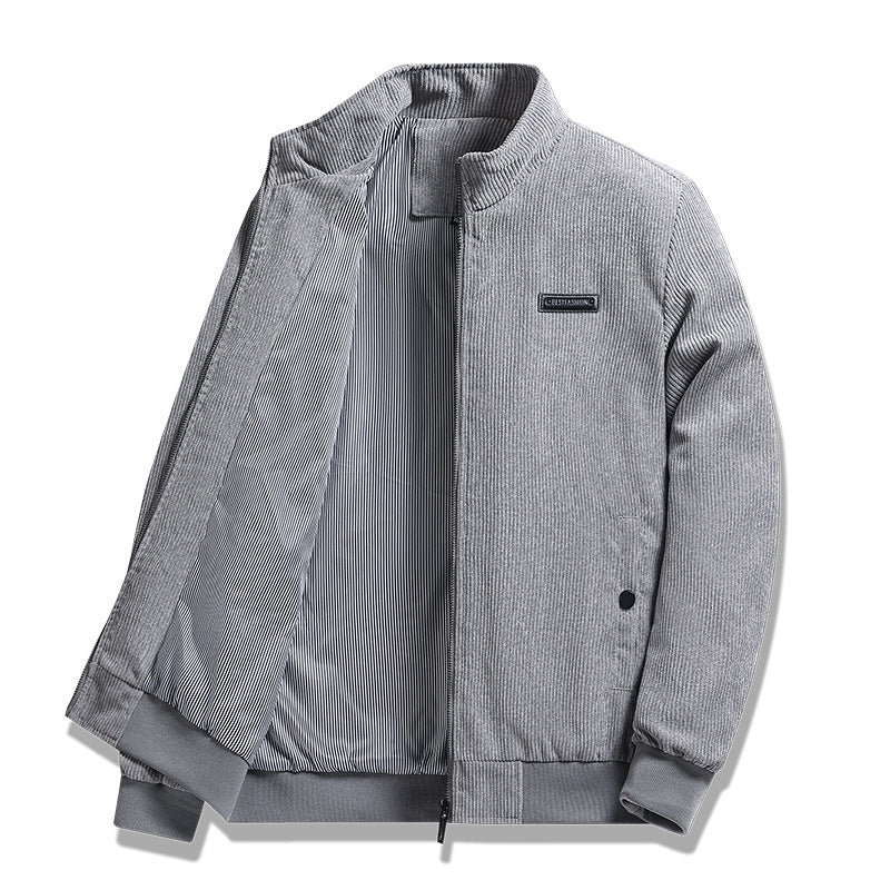 Herren  feiner Cordblouson mit Stehkragen, gestreiftem Innenfutter und verdeckten Druckknopftaschen Drune