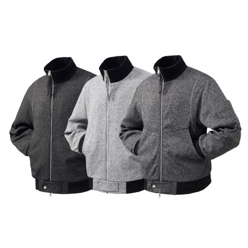 Herren Wollmix-Bomberjacke mit Stehkragen, Rippbündchen und Utility-Ärmeltasche Drune