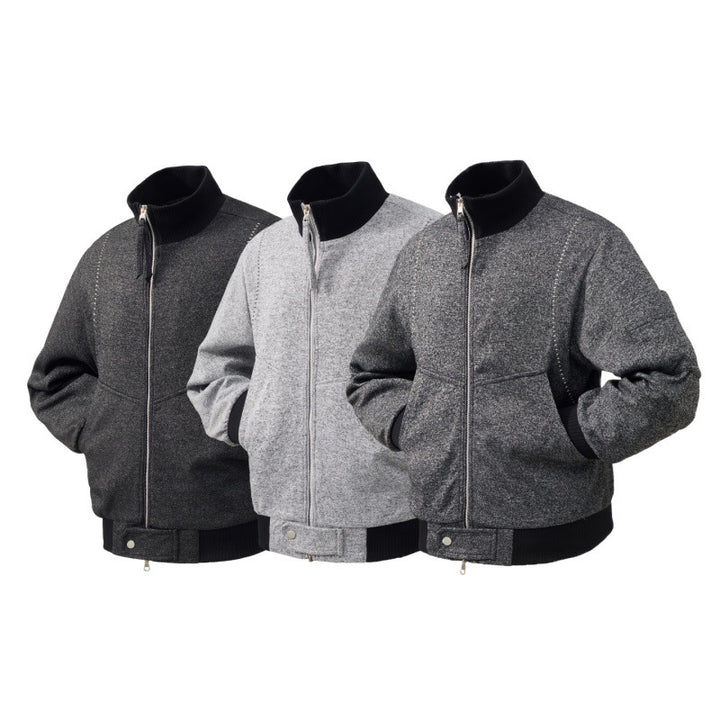 Herren Wollmix-Bomberjacke mit Stehkragen, Rippbündchen und Utility-Ärmeltasche Drune