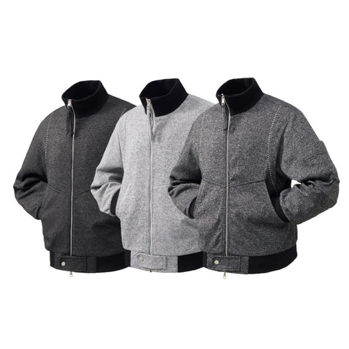 Herren Wollmix-Bomberjacke mit Stehkragen, Rippbündchen und Utility-Ärmeltasche Drune