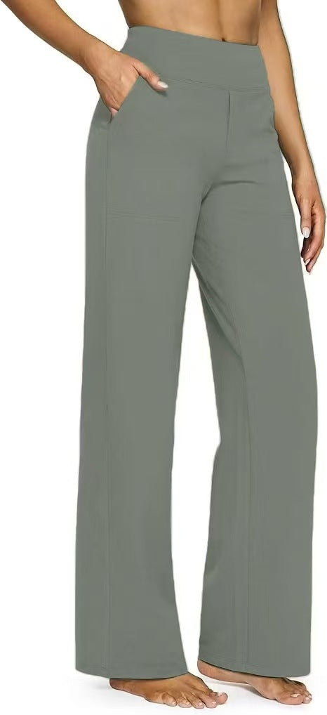 Damen Palazzo Yoga-Hosen mit hohem Bund, weitem Bein und Seitentaschen Drune