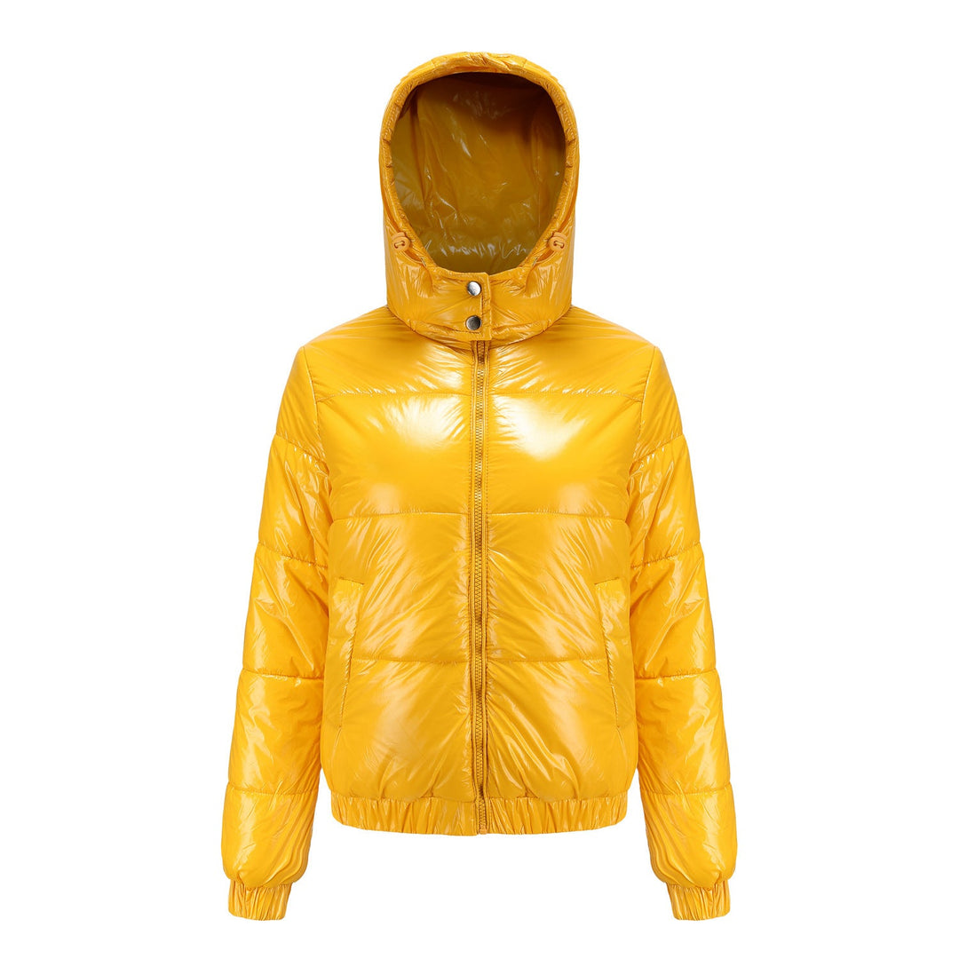 Damen Hochglänzende Steppjacke mit abnehmbarer Kapuze Drune