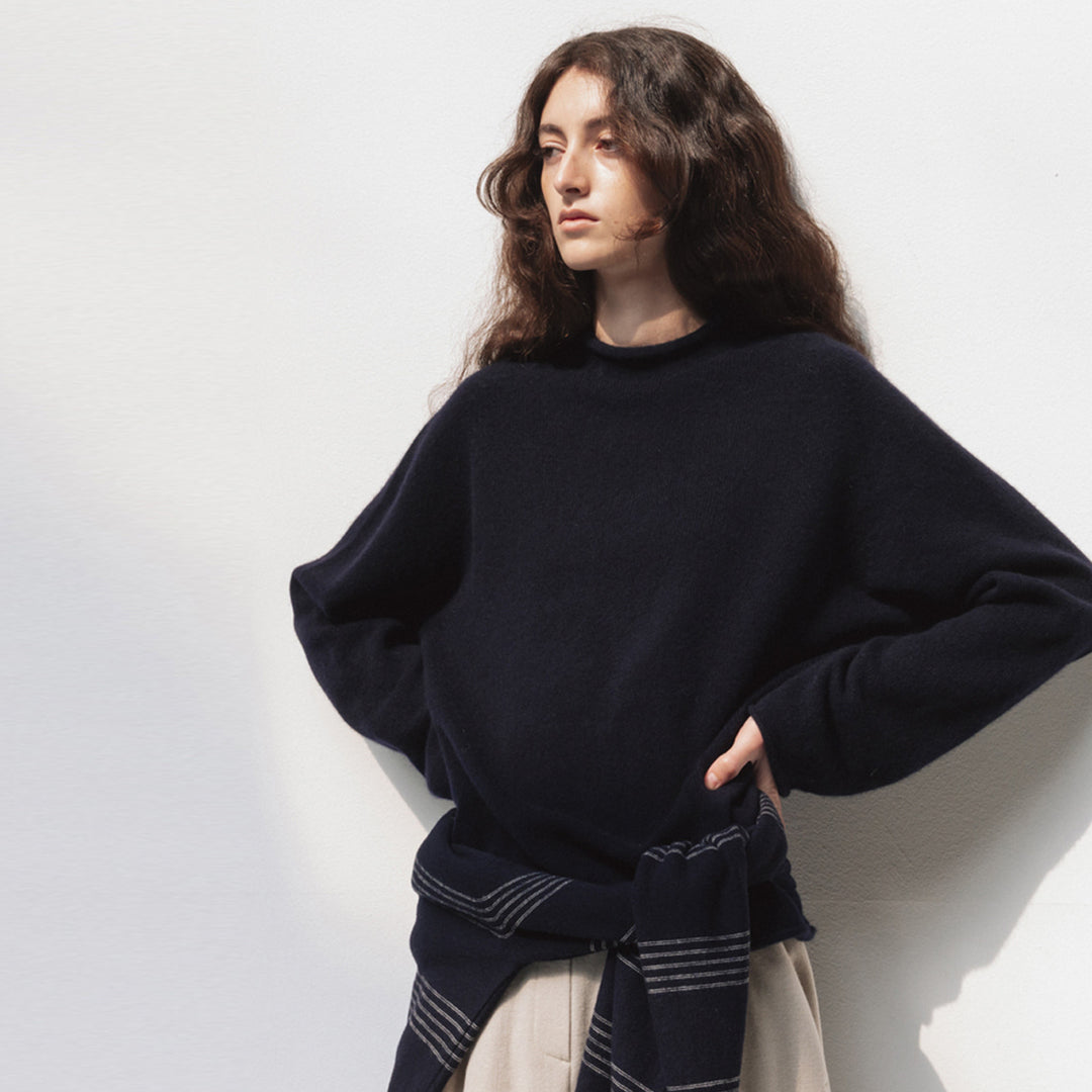 Damen hoch geschnittener komfortabler Strickpullover Drune