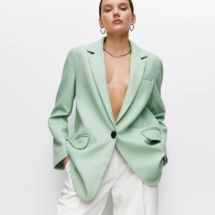 Damen eleganter Oversized Blazer mit feiner Textur und minimalistischer Knopfleiste Drune