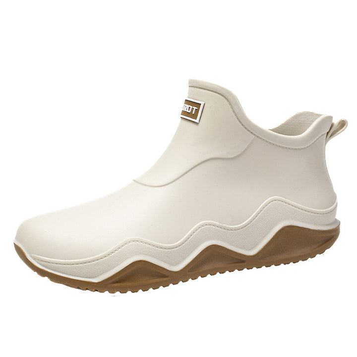 Damen Wasserdichte Slip-On Ankle‑Gummistiefelette mit umgeschlagenem Strickkragen Drune