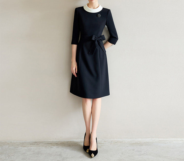 Damen Elegantes Midikleid mit Taillengürtel Drune