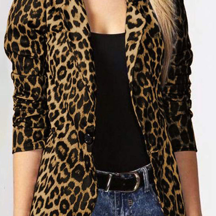Damen Elegante Leopard-Muster Blazerjacke mit tailliertem Schnitt Drune