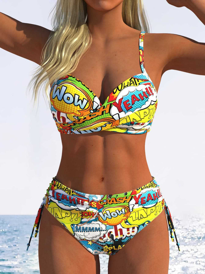 Damen Bikini-Set mit geometrischem Design und verstellbarem Bund Drune