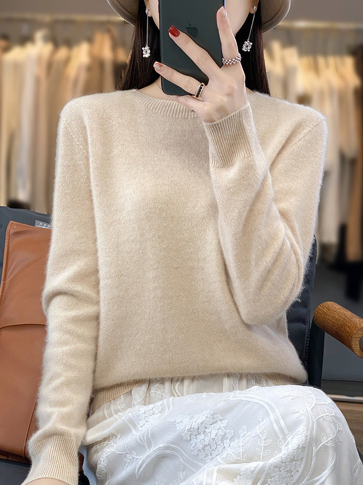 Damen Luxuriöser Feinstrick-Rundhalspullover mit softem Fluffy‑Finish und schmaler Bündchenform Drune