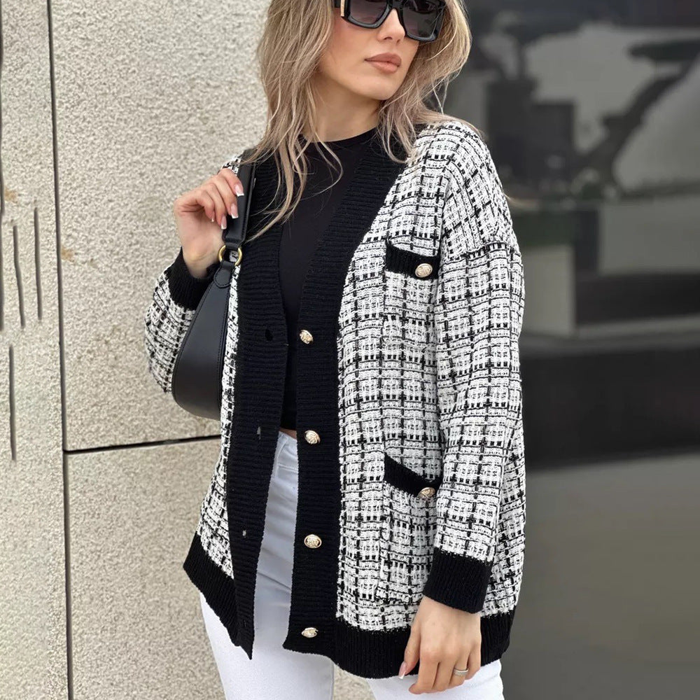 Damen Bouclé-Strickjacke mit eleganten Knopfdetails Drune