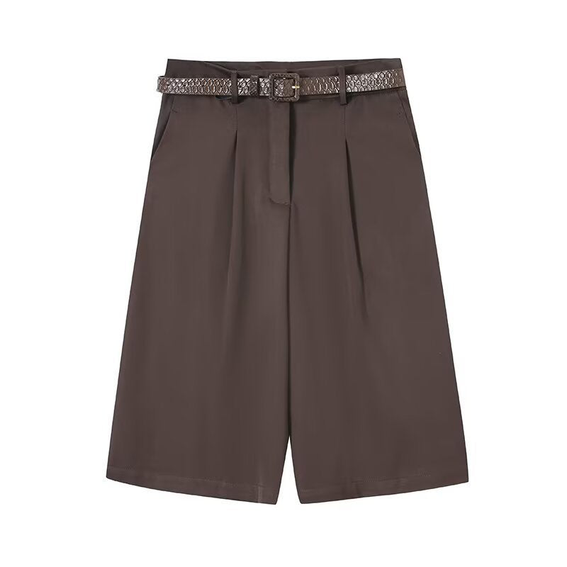 Damen elegante Hochwasser-Shorts mit geflochtenem Gürtel Drune