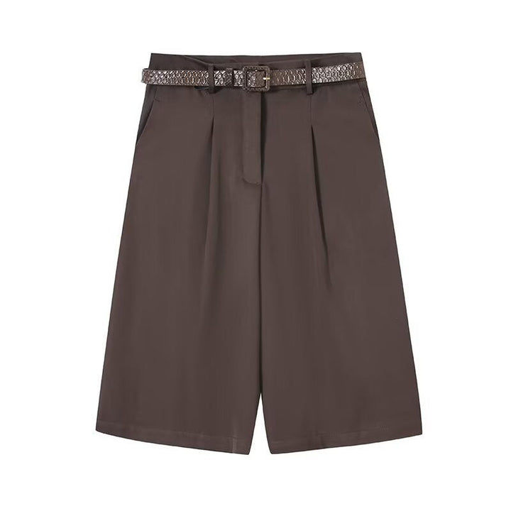 Damen elegante Hochwasser-Shorts mit geflochtenem Gürtel Drune
