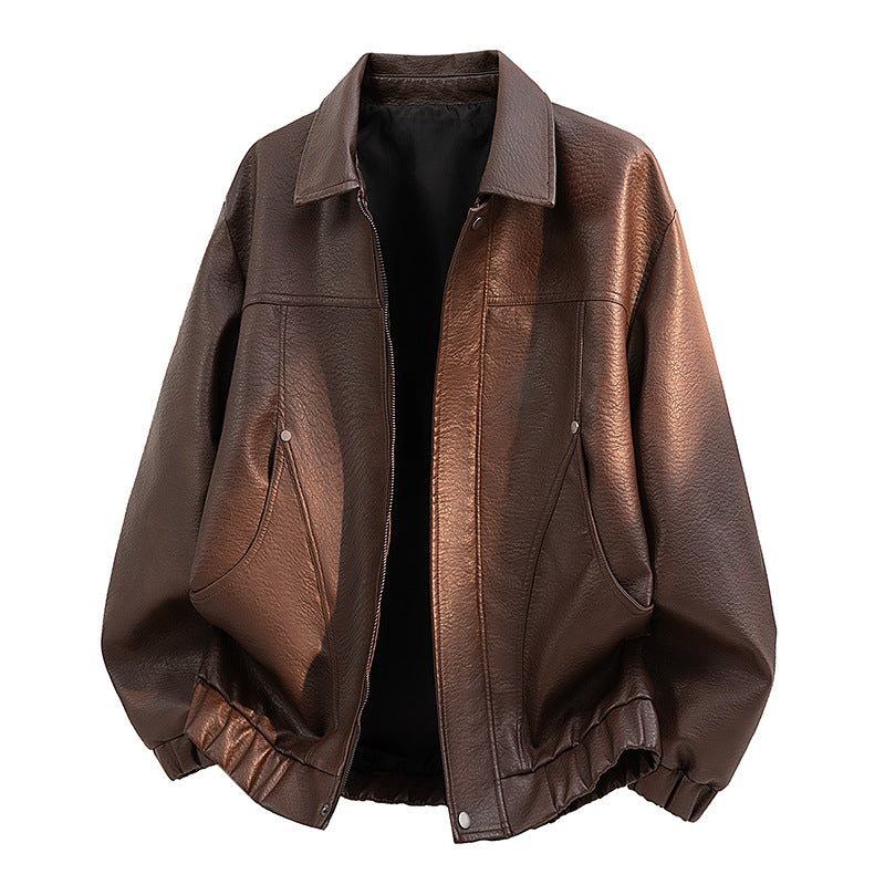 Herren Lässige Kunstlederjacke mit elastischem Bund Drune