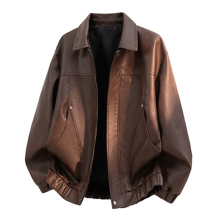 Herren Lässige Kunstlederjacke mit elastischem Bund Drune