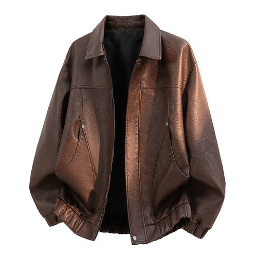 Herren Lässige Kunstlederjacke mit elastischem Bund Drune