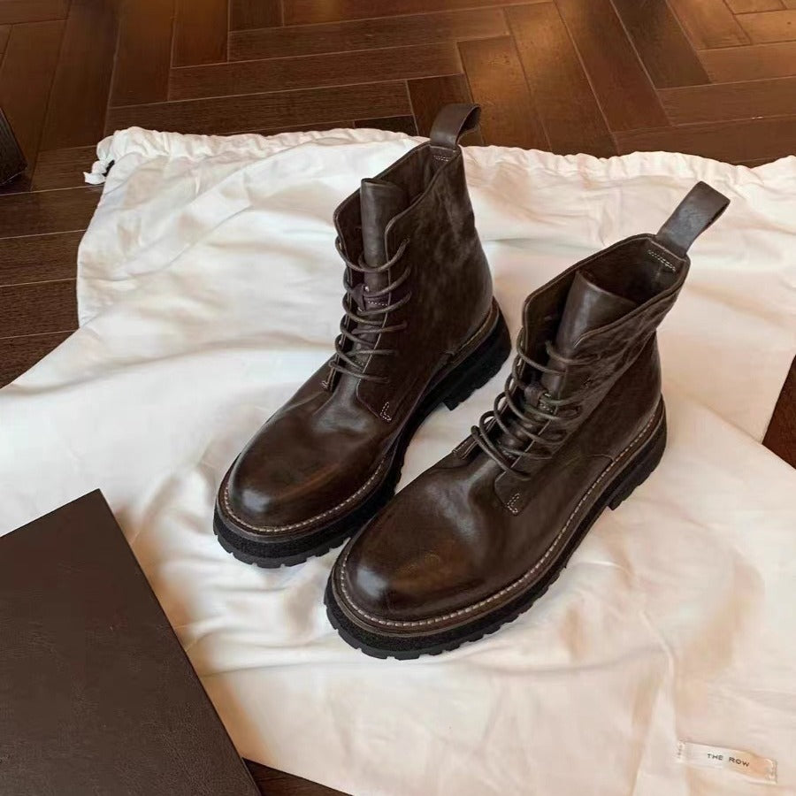 Damen robuste Schnürstiefel aus hochwertigem Leder mit rutschfester Sohle Drune