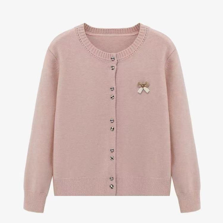 Damen gemütlicher Strickcardigan mit glänzenden Knöpfen und dekorativer Applikation Drune