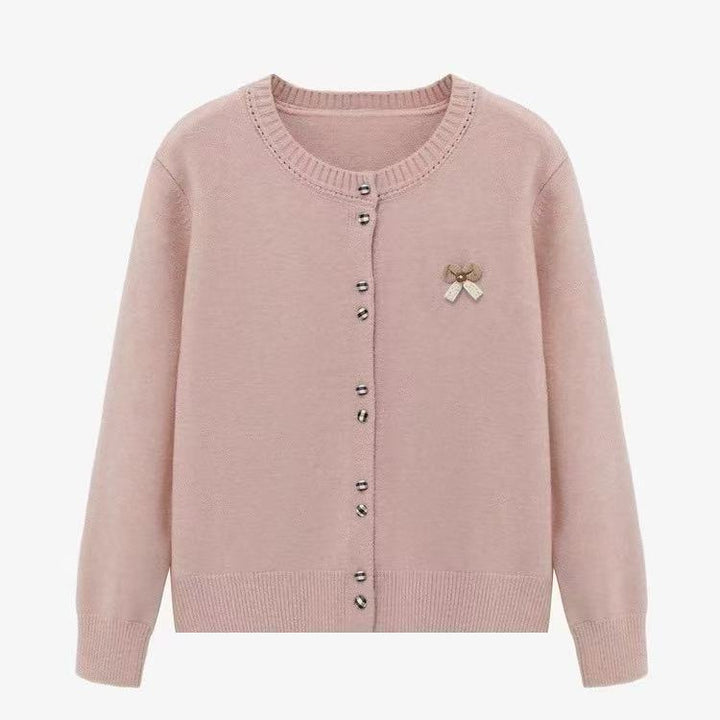 Damen gemütlicher Strickcardigan mit glänzenden Knöpfen und dekorativer Applikation Drune