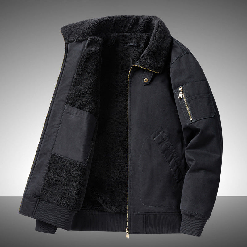 Herren  Fleece-gefütterte Pilot Bomberjacke mit Reißverschluss-Ärmeltasche und schrägen Eingrifftaschen Drune