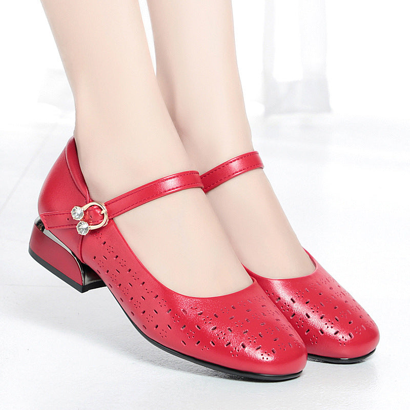 Damen Elegante Ballerinas mit dekorativen Perforationen und komfortablem Riemen Drune