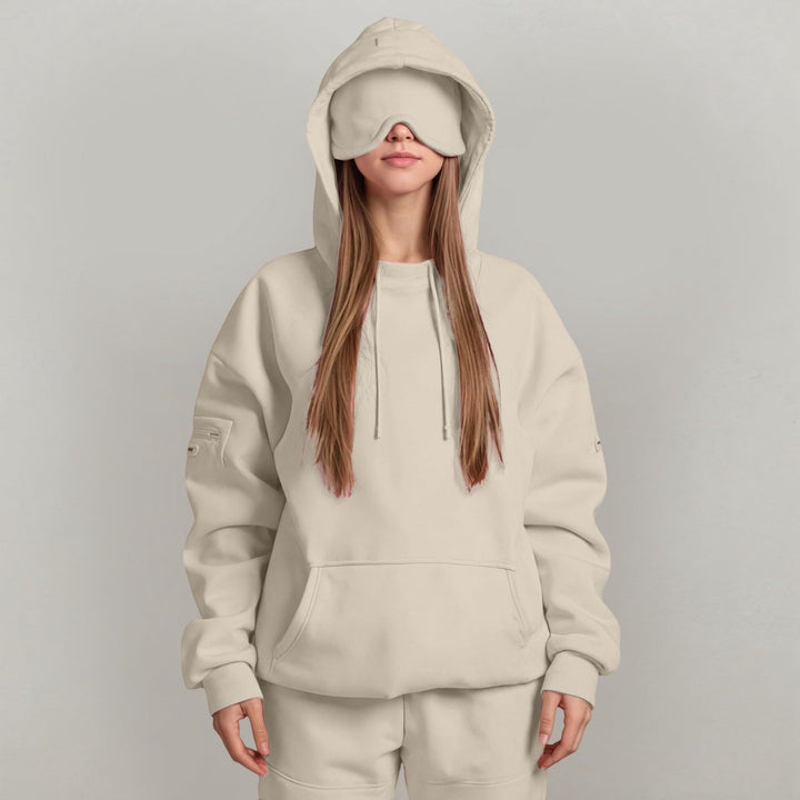 Damen kuscheliger Oversized Hoodie mit integrierter Augenmaske Drune