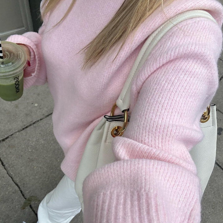 Damen grob gestrickter Pullover mit weiten Ärmeln und Rundhalsausschnitt Drune