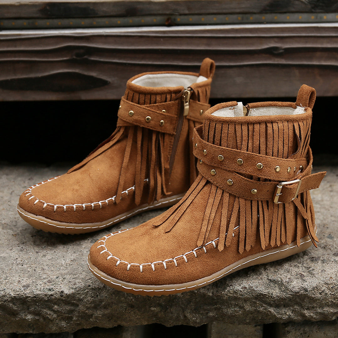 Damen Mokassins mit fransigem Design und modischem Riemen Drune