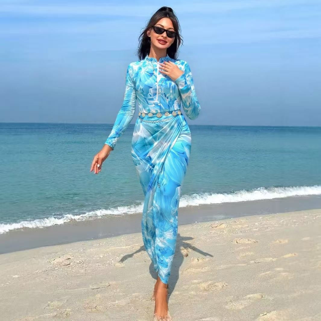 Damen eleganter Strandanzug mit figurbetontem Schnitt und floralem Design Drune