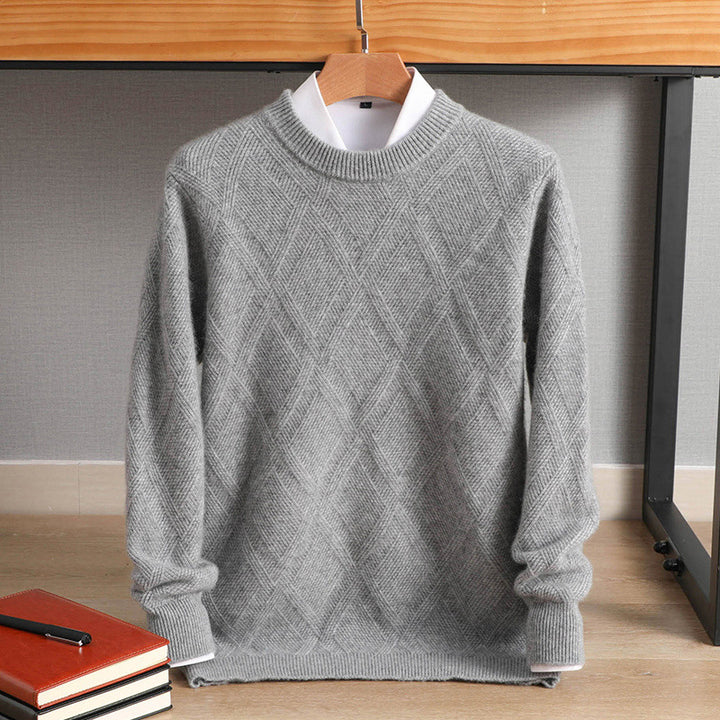Herren Feiner Rautenstruktur Rundhalspullover aus Merino‑Blend mit softem Griff Drune