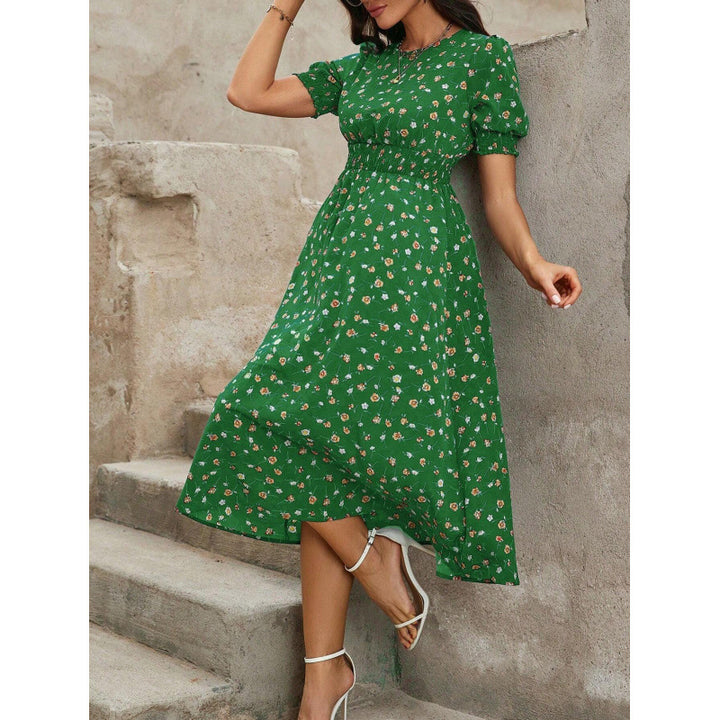 Damen Leichtes Blumendruck Maxi Kleid mit Smock-Taille Drune