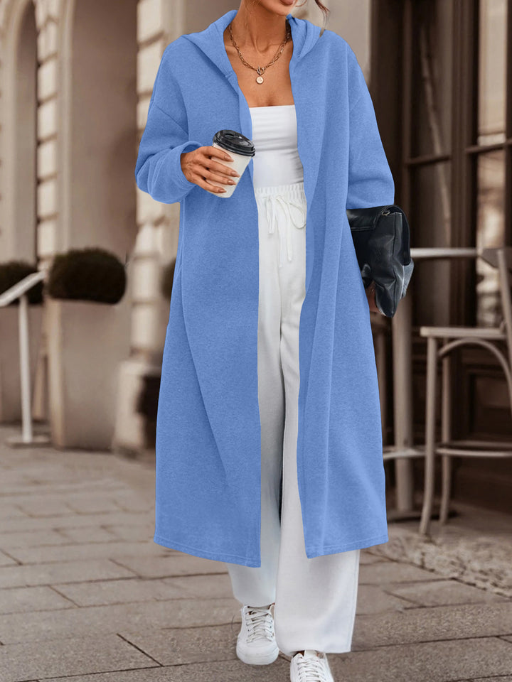 Damen Langer Oversize Kapuzenmantel mit offener Front und weichem Fleece Drune