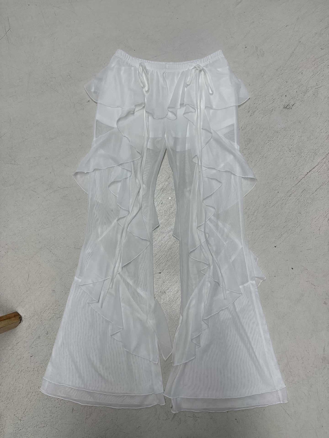 Damen Palazzo-Hose mit voluminösen Rüschendetails und elastischem Bund Drune