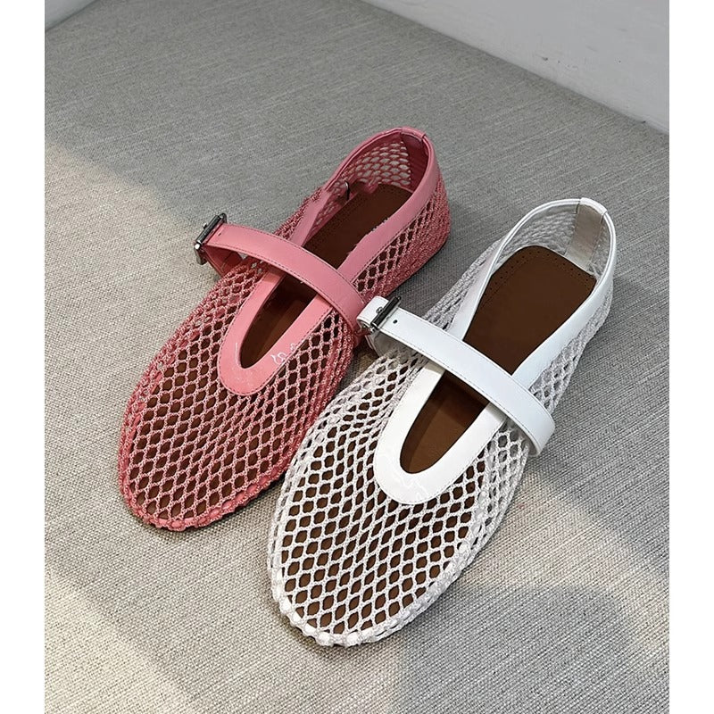 Damen Elegante Mesh Mary Jane Ballerinas Drune